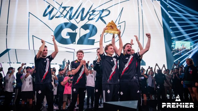 G2 Esports lift the trophy at the BLAST Premier World Final in 2022