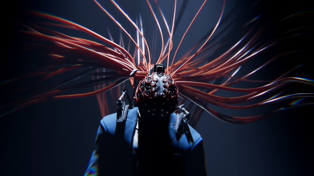 A man with a cluster of wires connected to his head