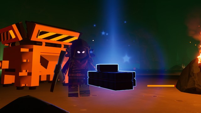 Obsidian Slab in front of LEGO Fortnite player