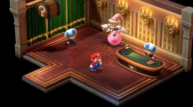 There is a shot of Mario roaming around Grate Guy's Casino. There are multiple characters near him.