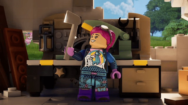 LEGO Fortnite character outside their house